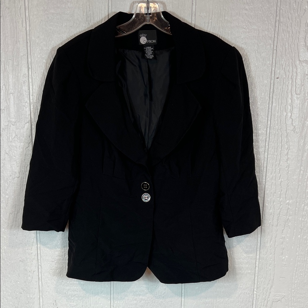 First Option Elegant Black Blazer with Button Detail